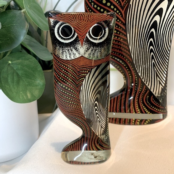 Set of 3 vintage HTF MCM Abraham PALATNIK LUCITE /acrylic molded owl sculptures - Picture 4 of 13